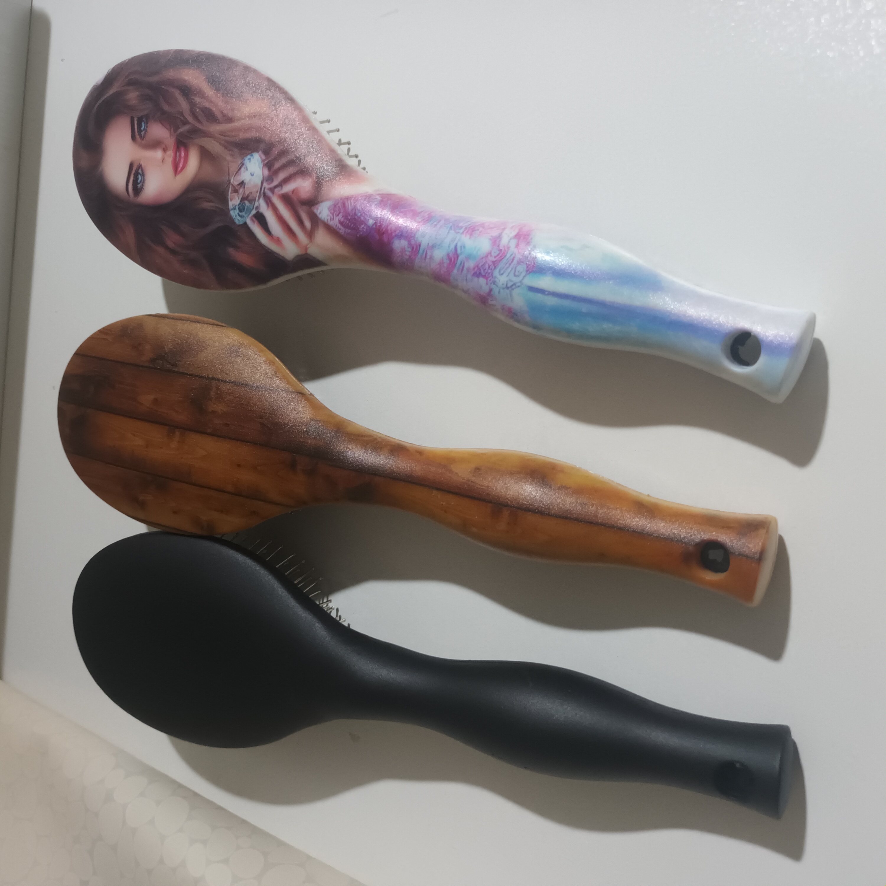 برس مو کاترین پک ۳عددی عکسدار طرح چوب رنگ مشکی