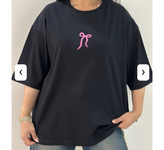 تیشرت باکسی نخ پنبه طرح پاپیون رنگ نوک مدادی فری سایز ۳۸تا۴۶