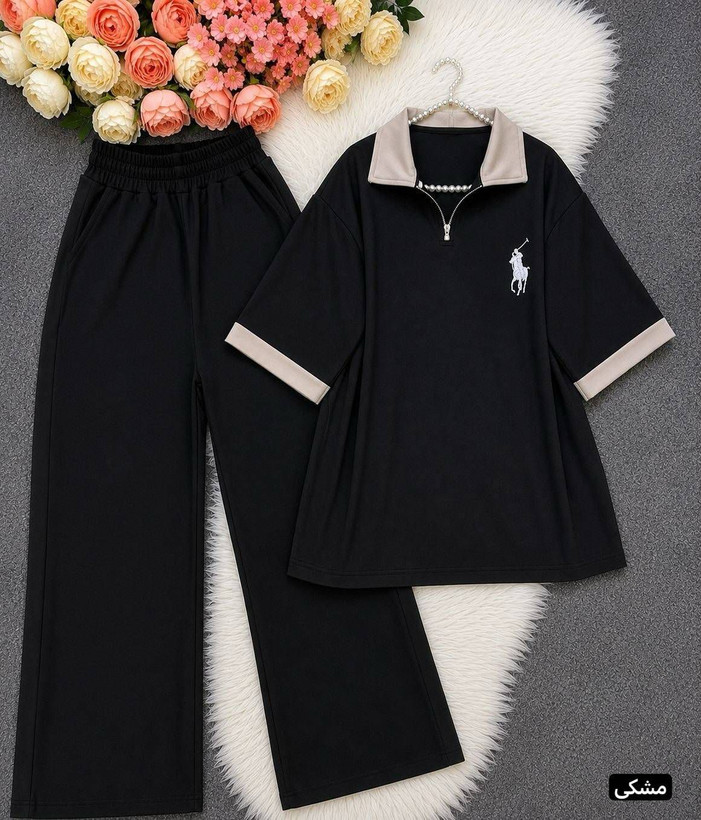 ست تیشرت شلوار ترند😍 جنس : گلکسی نخ پنبه رنگ بندی : , طوسی, کرم, سرخابی, سبزآبی سایز ها : فری تا ۴۸ 🍭 ست دو تیکه (تیشرت + شلوار) polo🌸✨ 🎀• تیشرت یقه زیپ 🎀• شلوار بگ جیب دار ویژگیها: 🎀• گلکسی نخ پنبه اعلاء 🎀• تنخور شیک و کیوت 🎀• مناسب استایل ۴ فصل 🎀• فریسایز تا ۴۸ 🎀