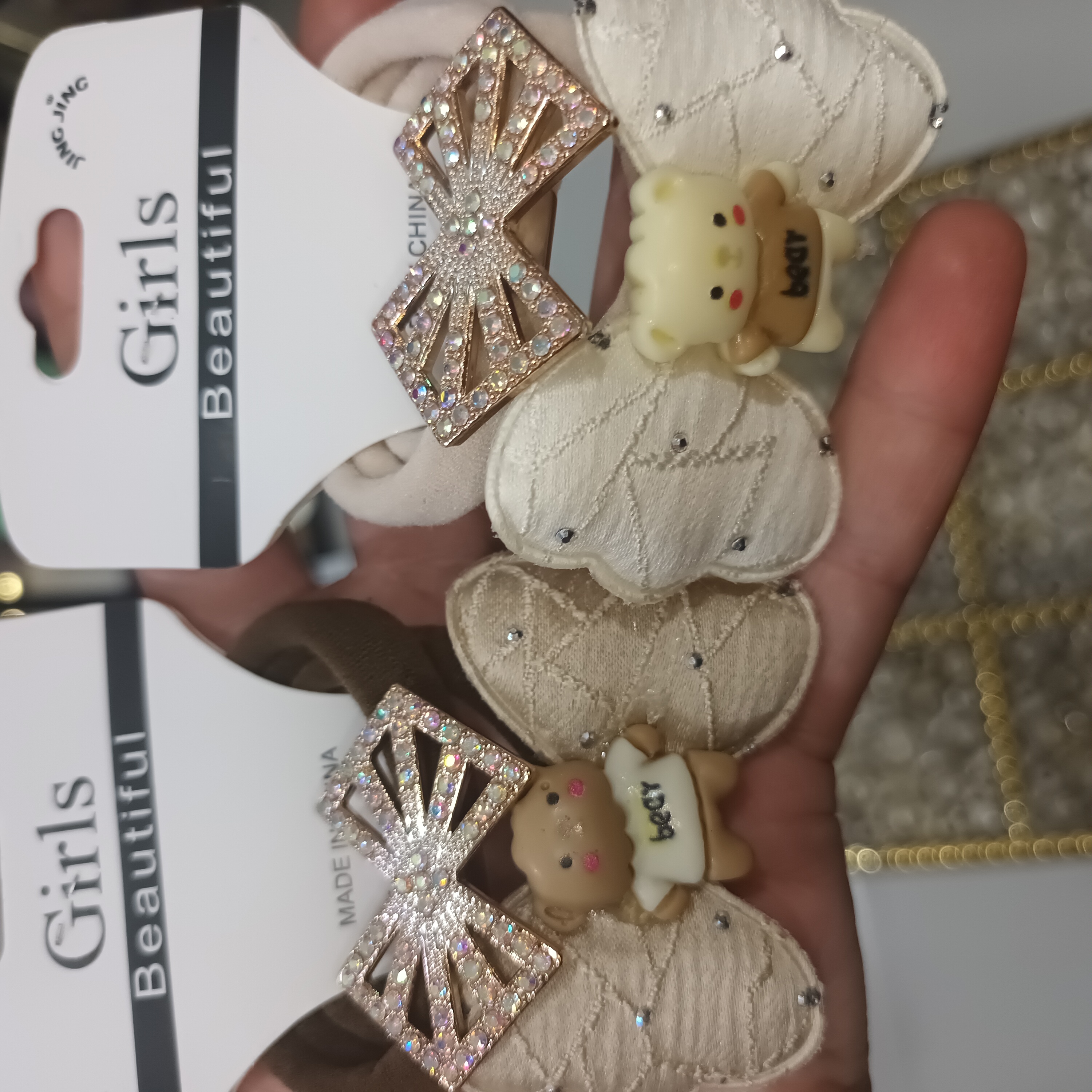 کش مجلسی عروسکی دخترانه بچه گانه طرحدار مطابق تصویر رنگ کرم