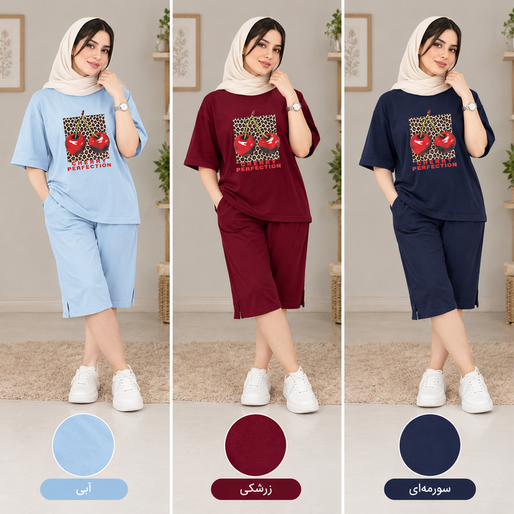 ست تیشرت شلوارک نخ پنبه اعلا سایز۳۸تا۴۶