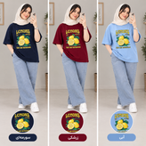 تیشرت باکسی طرح لیمو نخ پنبه ۲۸سایز۳۸تا۴۶رنگ آبی